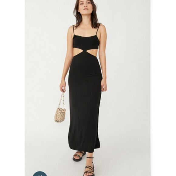 Free People Beach Black Piper Midi Dress Medium - Picture 1 of 7